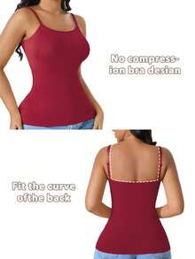 CELILIN Red Adjustable Strap Seamless Camisole, Breathable Skin-Friendly Tummy Control Slimming Innerwear - Red - View 6