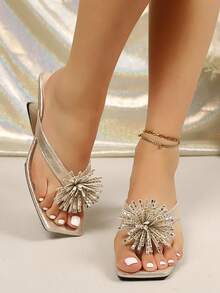 Women's High Heel Sandals Paisley Pattern Western Wedding Style Elegant PU Leather Rhinestone Floral Vacation Style Summer Travel Party Sandals - Gold - View 4