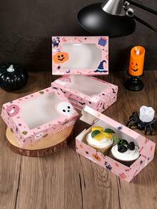 6pcs Pink Halloween Window Stickers Gift Box, Pumpkin Packaging Box, Home & Party Decoration Set, Holiday Commemorative Gift; Girly Aesthetic Decor, Suitable For Halloween Home Decor, Theme Party, Holiday Gifting And Best Friend Surprise Gift - Halloween Pink Gift Box - View 6