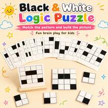 Kinder Holzpuzzle Spielzeug Muster-Matching Spiel, Schwarz-Weiß Mosaik Bauklötze Brettspiel mit Referenzkarte, Logik-Denken Training Tischspielzeug, 3+ Jahre alt Eltern-Kind Interaktives Spielzeug, geeignet für Jungen und Mädchen Reise Spielzeug Geschenk - Verschiedenfarbig - Übersicht 3