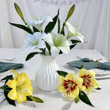 1/2/5件人造百合花，假花，適用於臥室、客廳、梳妝台、室內裝飾，百日菊，粉色/藍色/白色（家居裝飾、情人節）人造植物，仿真百合花，適合家居裝飾、桌面裝飾、花藝布置、人造裝飾、塑料花、花園裝飾、婚禮裝飾、花束、人造花 - 彩色 - 查看 6