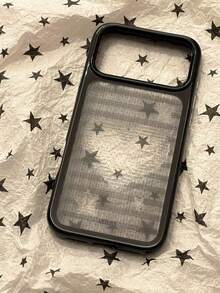 Black Star Lace Heart Ins Style Phone Case Compatible With IPhone 17 Pro Max, 16 Pro, 14 Pro, 15 Pro Max, 13, Full Coverage Transparent Anti-Drop Soft Shell, Artistic Design For Girls - Black - View 2