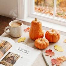 3pcs/Set, Resin Pumpkin Decor - Modern Geometric Autumn Sculpture, Suitable For Home, Office And Thanksgiving Celebration - Three-pumpkin Set - Orange - View 4