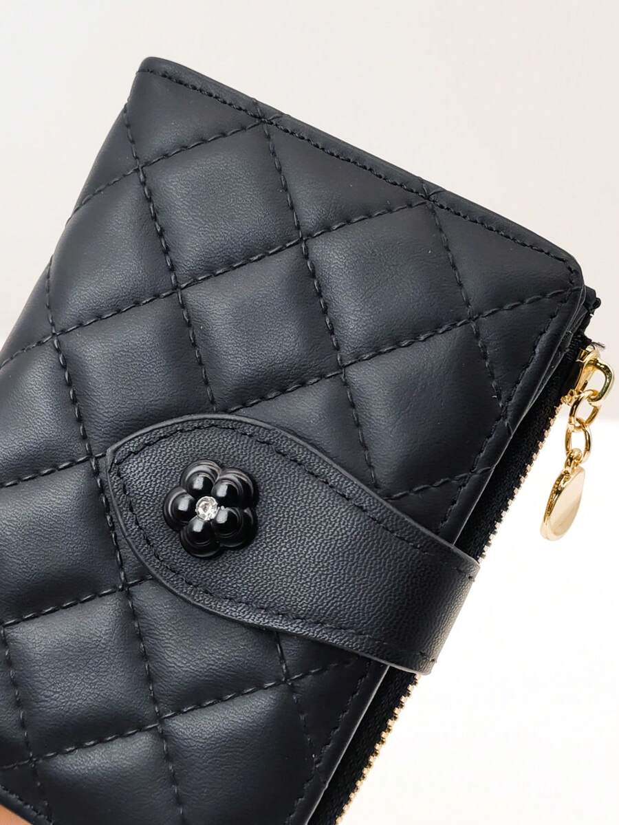 MINGYOU Fanghuangzhi Exquisite Button Women's PU Long Wallet, Zipper Multi-Function Large Capacity Card Holder, Sweet Cute Young Fashion Minimalist, Convenient To Carry - Black - View 1