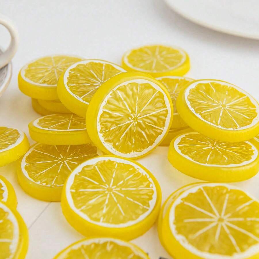 1/10/20pcs/Set Yellow Artificial Lemon Fake Fruit, Suitable For Halloween, Christmas, Horror Style, Indoor/Outdoor Halloween Decoration, Halloween Decor, Christmas Decor, Christmas Tree, Gothic Style Halloween Decoration - Yellow - View 1