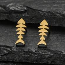 1對精緻迷你不鏽鋼魚骨、鉛筆、蘋果、蝴蝶、魚造型耳環，珠寶配件 - 金色 - 查看 12