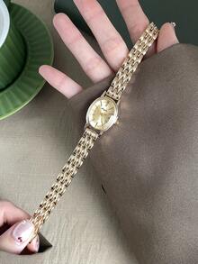 1件女款雙色多邊形石英手錶，優雅精緻，適合日常佩戴、派對、休閒聚會 - 金色 - 查看 2