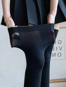1 Pair Women's Black Over-The-Knee Thigh High Stockings, Slimming Super Elastic 80D Velvet Breathable Anti-Snag Thigh High Socks - Black - View 2