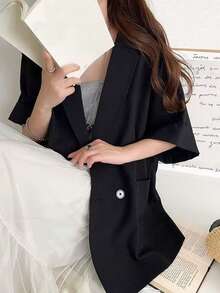 女款黑色短袖西裝外套 韓系時尚百搭休閒西裝外套 - 黑色 - 查看 2