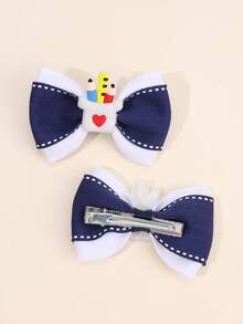 2 piezas de pinzas para el cabello de vuelta a la escuela, lazos para el cabello azul marino y blanco, lindo portabolígrafo pequeño, primer día de escuela, accesorios de moda para el cabello para niñas, adolescentes, estudiantes - Multicolor - Ver 4