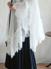 1pc Bohemian Style Solid Color Semi-Sheer Wavy Lace Trim Shawl Cover Up - Multicolor - View 4