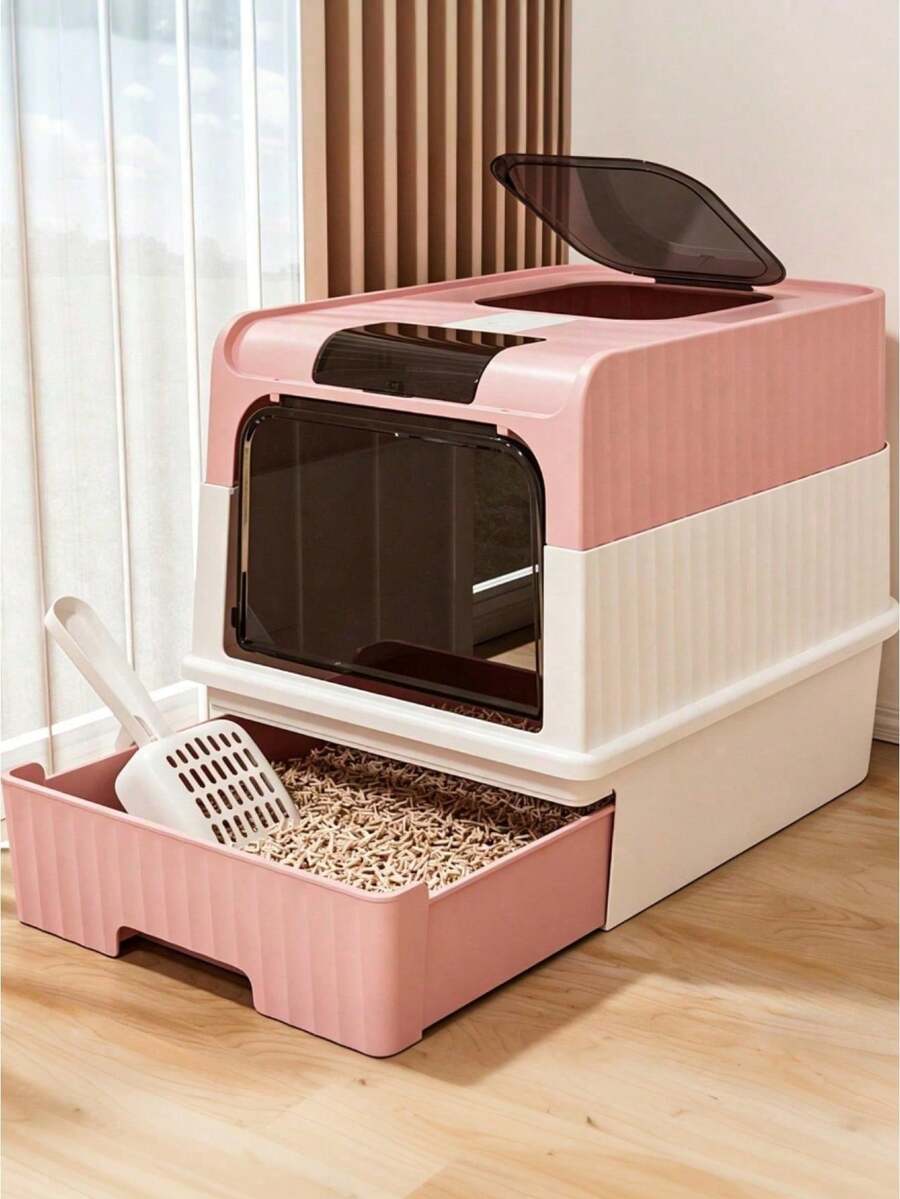 Oversized Pull-Out Square Litter Box, Dimensions 50*35*37 Cm, Double-Door Design, Closed/Semi-Closed Style, Detachable, Odor-Proof And Easy To Clean, Comes With A Matching Litter Scoop. - one-size - View 1