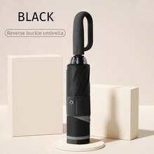 1pc Automatic Folding Umbrella With Buckle, Portable. Larger, Thicker, Sturdier. Suitable For Men And Women, Portable Windproof And Waterproof, Double Layer Protection, Multiple Frame Designs, Snap Or Rotating Handle, Multiple Colors Available (Due To Different Batches, Fabric, Frame Color, And English Letter Pattern Design May Vary) - Multicolor - View 16