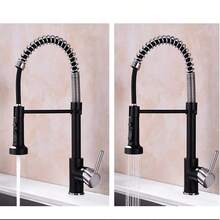 Glossy Black Spring Pull Out Kitchen Faucet, 360° Rotatable Extensible Sink Tap - A - View 7