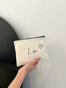 1pc Customized Unique Fashion Simple Letter Lightweight Pouch, Can Accommodate Phone, Cosmetic Bag, Coin Purse, Clutch, Travel Essential Cute Letter Name Text Logo - Beige - View 7