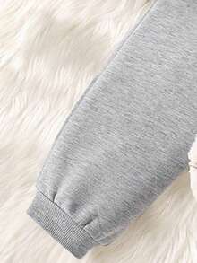 Baby Boy Letter Print Warm Crew Neck Long Sleeve Top And Pants Set - Grey - View 4