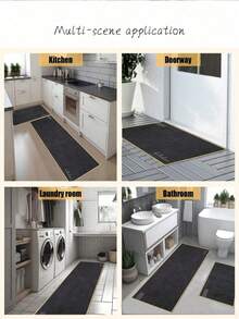 1pc Deep Black Retro Textured Kitchen Mat 3.5mm Soft Rubber Water-Absorbing Mat, Suitable For Kitchens, Bathrooms, Living Rooms, Outdoor Door Mats, Kitchen Rugs, Home Decor, And Toilet Mats. - Multicolor - View 5