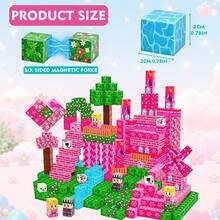Princess & Knight Magnetic Cube Building Block Set, Pink Castle Pattern Magnet Cubes, Freely Assemble Scene, Suitable For Kids Over 3 Years Old Indoor Play & Gift - Multicolor - View 3