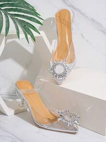 2026 Sparkling Crystal Peep Toe High Heel Sandals, Fashionable, Elegant, With Sparkling Ring Decoration - Silver - View 8