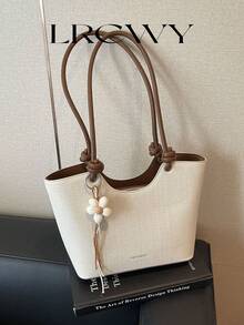 Bolso de hombro tipo tote para mujer, gran capacidad, beige minimalista, con encanto floral lindo, suave y elegante, adecuado para compras y desplazamientos - Beis - Ver 2