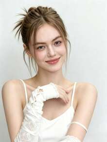 1 Pair White Lace Ribbon Fingerless Wrist Cuffs, Ruffle Hollow Sleeve Cuffs, Suitable For Wedding, Lolita, Cosplay, Party, Women's Daily Fashion Outfit Accessory - A - View 5