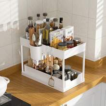 1pc Oversized Double Layer Storage Rack With Drawer, Black Double Layer Under Sink Organizer, Multifunctional H-Shaped Storage Rack, Kitchen Pull-Out Spice & Draining Rack, Bathroom Living Room Storage Shelf - Black - View 15