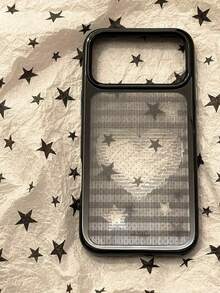 Black Star Lace Heart Ins Style Phone Case Compatible With IPhone 17 Pro Max, 16 Pro, 14 Pro, 15 Pro Max, 13, Full Coverage Transparent Anti-Drop Soft Shell, Artistic Design For Girls - Black - View 1