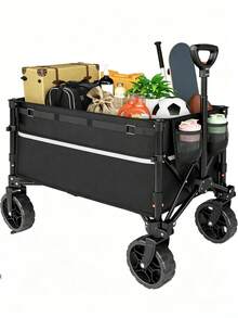 Foldable Camping Trolley, Made Of Wear-Resistant Large-Capacity Oxford Cloth, Constructed With Thickened Stable Steel Frame, Equipped With Smooth Universal Large Wheels And Retractable Pull Rod, Easy For Outdoor Transportation - Multicolor - View 9