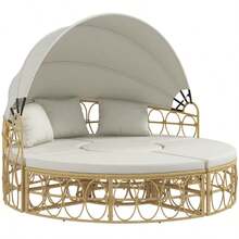 Sun Island, 4-Piece Set, Extendable Canopy, 5 Cushions, Rattan Look, 178W X 85D X 66.5H Cm, Beige-XY228830 - 860-317V00CW - View 10