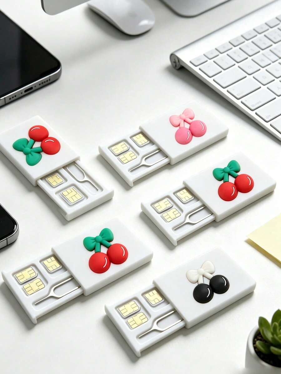 Dust-Proof And Scratch-Resistant 3D Cherry SIM Card Holder, SIM Card Pin Slot, Comes With SIM Card Pin. Cute Cherry Portable SIM Card Storage Box, Phone Card Holder, SIM Card And SD Card Storage Box, Travel Storage Box, Compact And Lightweight, Anti-Loss And Durable, Suitable For Smartphones, Tablets And Other Devices, Can Store SIM Card/SIM Card Pin, Ideal For Storing Backup SIM Cards When Changing Phone Numbers, Also A Great Gift. - Multicolor - View 1