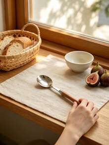 1pc Wood Grain Handle Stainless Steel Round Head Long Handle Spoon, Household Rice Spoon, Soup Spoon, Tea Spoon, Dessert Spoon - View 14