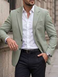 Men's Fashion Casual Solid Color Blazer, Suitable For Daily Outings, Casual Commuting, Business Spring And Summer Wear - Green - View 3