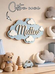 Personalized Cloud 3D Wooden Name Decor For Newborn Parents And Children's Room, Modern Nordic Nursery Wall Art, Rounded Edges Room Decoration - Black - View 5