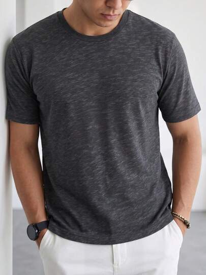 1pc Men's Short Sleeve Vintage Washed T-Shirt With Snowflake Print, Slim Fit Fashionable New Top