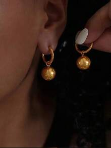 RAYQUEEN Stainless Steel Fashion Versatile Round Bead Pendant Necklace & Earrings Set Decorative Jewelry For Women, Suitable For Holiday Wear - Gold - View 10