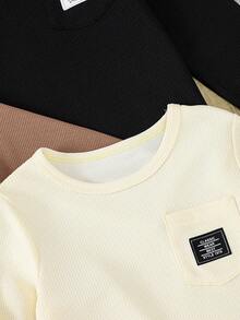 3pcs Kids Long Sleeve T-Shirts, Heavy Fabric With Textured Design And Pockets, Boys Casual Outerwear, Spring Autumn - Multicolor - View 5