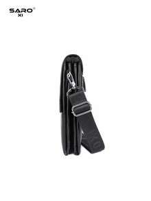 saroxi 1件男士時尚新款單肩斜挎包，多層輕量高級黑色戶外信使包，方形側口袋包，多功能PU皮革休閒通勤包，極簡風格黑色/棕色包，送給男士/男友的禮物，旅行配件 - 黑色 - 查看 7