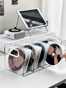 1/2pcs Clear CD Holder, DVD/CD Display Rack, CD Storage Box. Vinyl Record Storage Stand. Standard CD Cases For Media Shelf Storage And Organization. Desktop Plastic File Divider For Papers, Book, Document, Magazines Organizer. Table Decor - Transparent - View 5