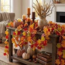 1pc Maple Leaf Autumn Wreath, 5.5ft/Pc Hanging Vine Artificial Autumn Leaf Garland, Thanksgiving Home Wedding Fireplace Party Christmas Decor, Autumn Decoration - Multicolor - View 10