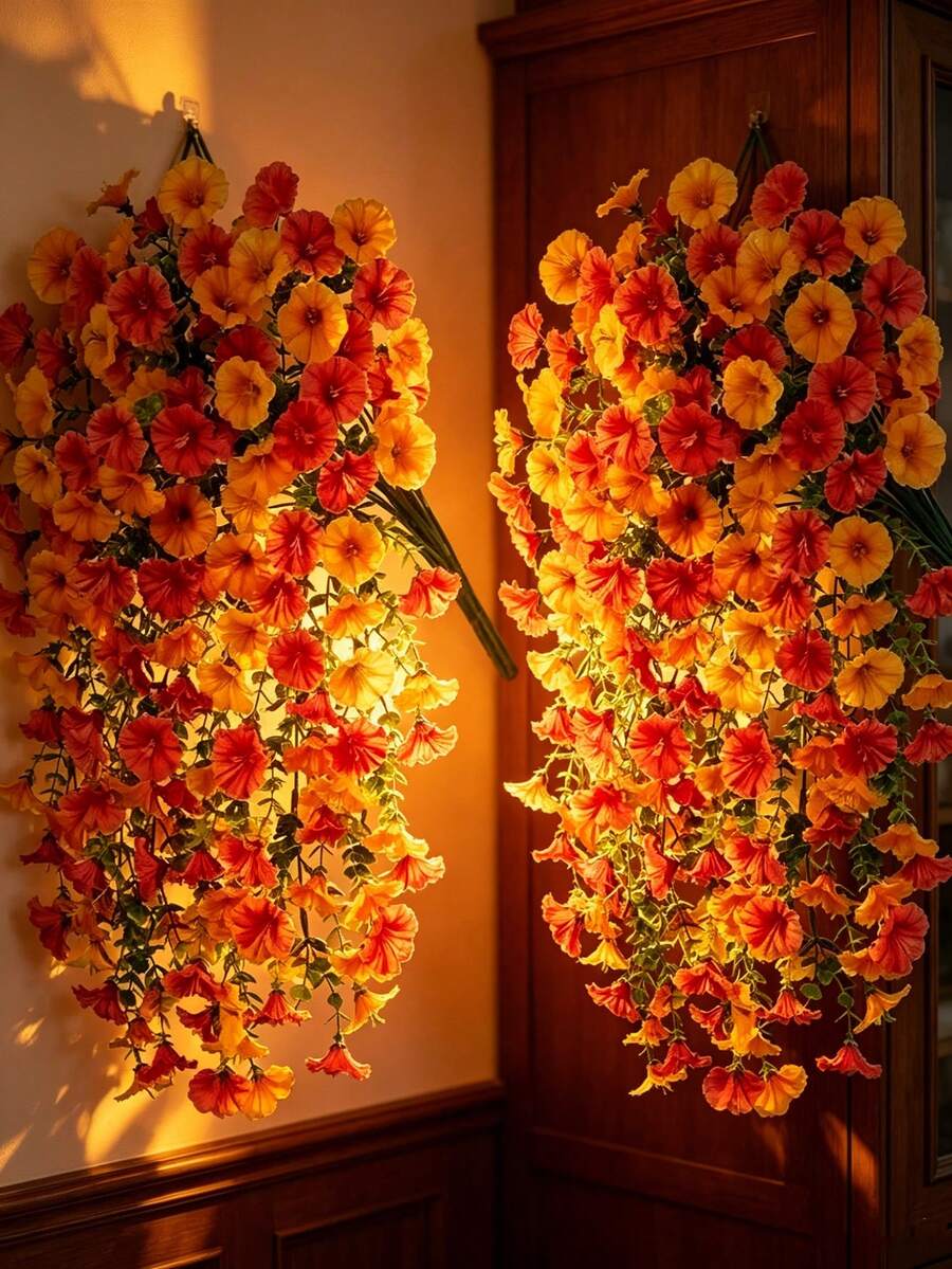 6/3/2/1件裝人造懸掛式尤加利葉與絲綢牽牛花藤蔓植物,抗UV綠植,適用於週年紀念、畢業典禮、婚禮派對、居家辦公室、門廊、花園、庭院、牆面,春夏裝飾 - 彩色 - 查看 1