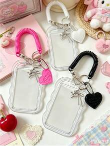 Bow Transparent Acrylic Hard Card Holder, INS Style Fashion Retractable Heart-Shaped Card Holder, Minimalist Bow Cat Design, Transparent ID Card Wallet, Stores Bus Card, Bank Card, ID Card, Metro Card. No RFID Function, With Detachable Wipeable Sliding Cover, Key Ring And Detachable Lanyard/Pendant - Heavy Duty Transparent Card Holder, With ID Window And Card Slot, Transparent Student ID And Access Card Holder, With Sliding Cover, Adjustable For Office Workers And Students, Perfect Gift - Multicolor - View 8
