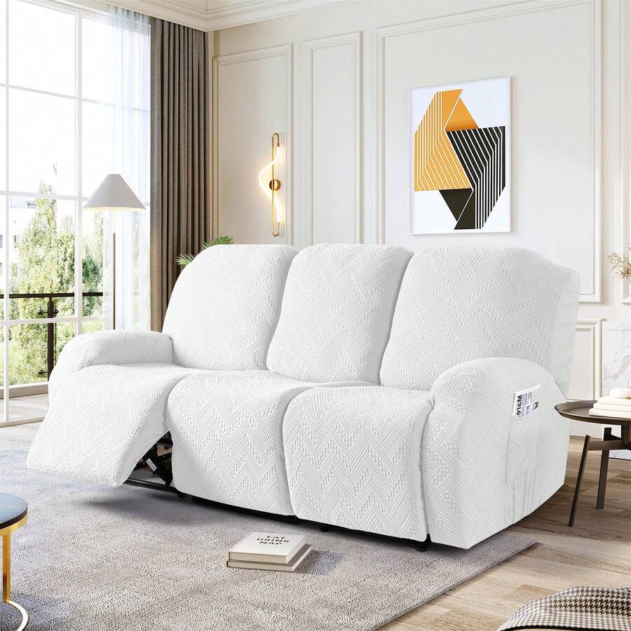 Stretch Recliner Sofa Covers, Reclining Couch Covers With Pockets, Jacquard Reclining Sofa Covers Soft Washable Furniture Protector With Elastic Bottom - 米色 - 查看 1