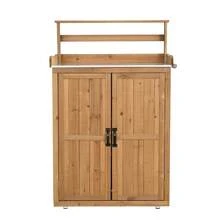 物置き 木製 収納庫 観音扉 ガーデニング用品 小屋 戸外収納庫 大型 屋外物置 棚 大型 ドア  ベランダ 物置き 屋外収納 ガーデニング ウッド 園芸用品 庭 倉庫 頑丈 新作【ナチュラル】 - 1 - チェックする 1