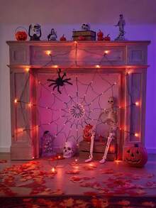 1pc Halloween Two-Color LED Spider Web String Lights With Black Fake Spider, Waterproof Spooky Decor For Indoor Bedroom Window Outdoor Yard Garden Party, Holiday Atmosphere Gift - Multicolor - View 7