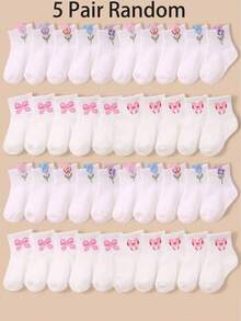 20/10/5/1 Pair Baby Bowknot Print Short Socks, 3D Tulip And Heart Design, Soft Comfortable Breathable Toddler Ribbed Socks, Fashionable Elastic Baby Girl Socks, White Mid-Calf Socks, Suitable For All Seasons, Perfect For Daily Wear And Gifting. 0-36 Months Newborn Toddler Socks, - Multicolor - View 17