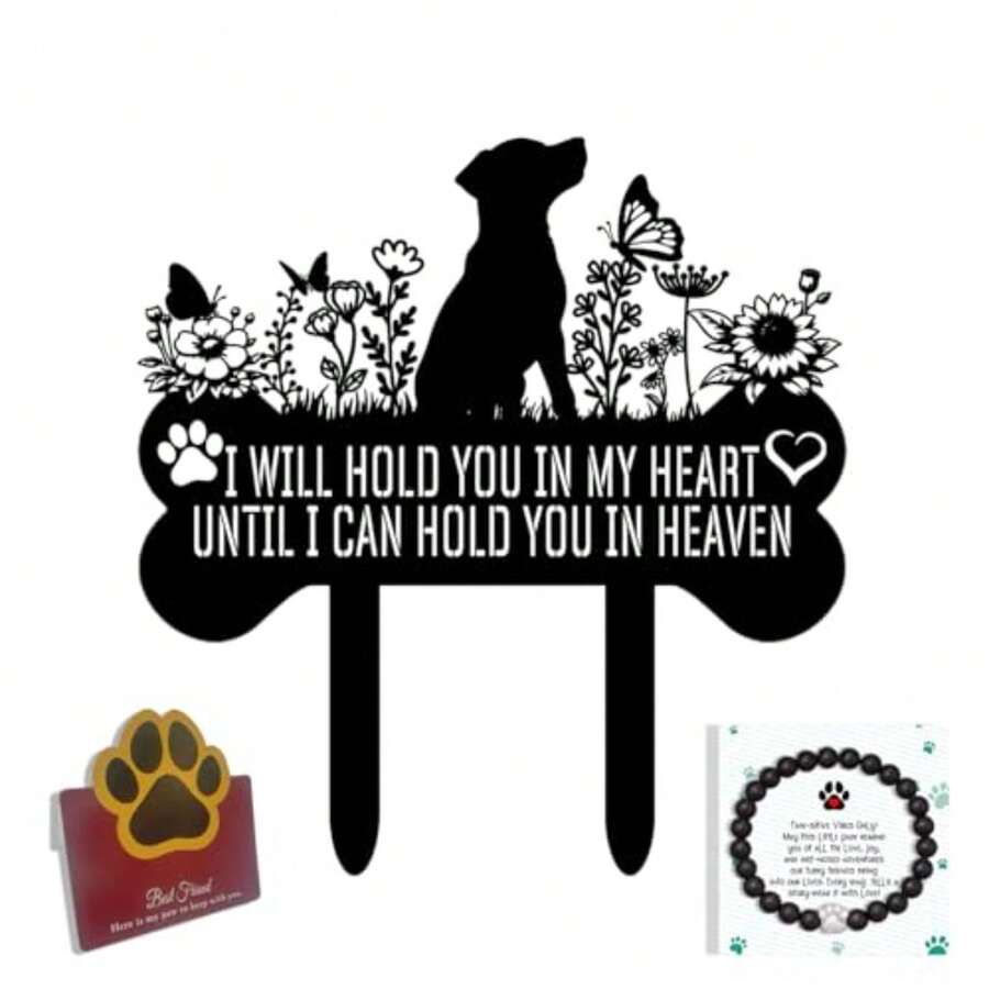 Pet Grave Markers Dog, Metal Pet Metal Memorial Garden Stake, Pets Waterproof Grave Stakes Plaque, Pet Headstone Garden Memorial Graves, Metal Dog Garden Decor 12" - I Will Hold You In My Heart - View 1