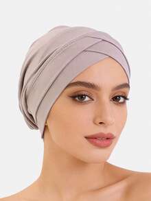 1 pieza Gorro de mujer con doble cruce elástico, gorra interior, apto para uso diario, verano, playa, vacaciones, viajes - Negro - Ver 36