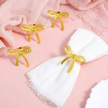 1-24pcs Gold Bow Napkin Rings, Metal Butterfly Napkin Rings, Christmas Bowknot Napkin Rings, Anniversary Wedding Birthday Party New Year Valentine's Day Banquet Table Decoration - Multicolor - View 3