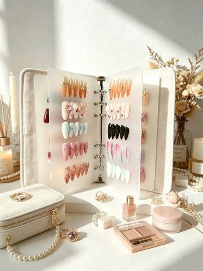 Large Capacity Nail Art Storage Album - Dust-Proof Portable Wearable Nails And Accessories Storage Box, Suitable For Nail Art Display And Storage, Ideal For Nail Salons, Home Spaces (Bedroom, Living Room, Bathroom, Etc.) And Travel; Also Can Be Used As Gift Packaging, Suitable For Parents, Men, Friends Or Teachers, Applicable For Birthdays, Weddings And Other Occasions; Can Be Placed On Desk Or Shelf, Combining Storage And Decorative Functions.
