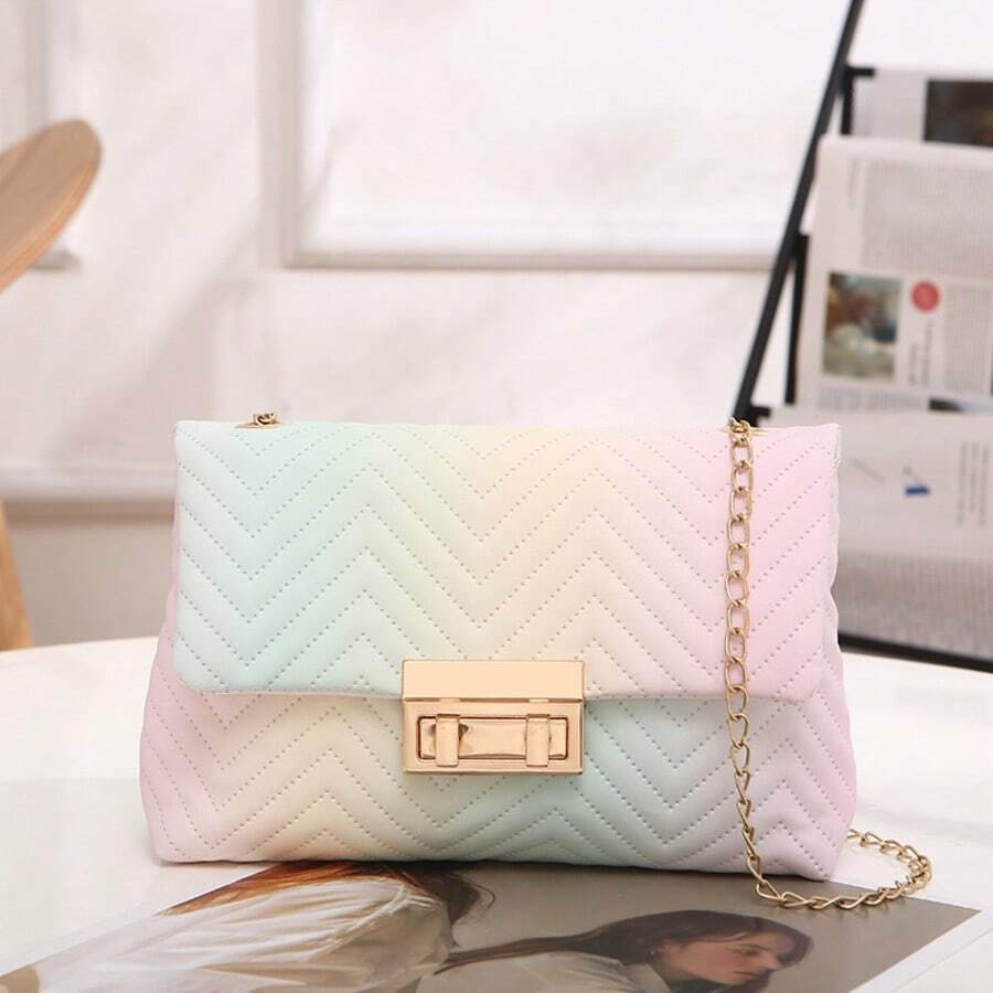 Women's Colorful Contrast Woven Fabric Magnetic Closure Small Square Crossbody Bag - Multicolor - View 1